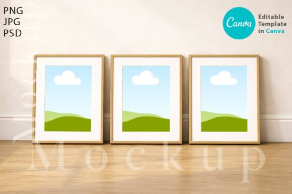 3 Wooden Vertical Frame Canva Mockup: Effortless Elegance