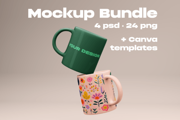 4 White Mug Mockup Bundle: Canva & PSD for Your Shop