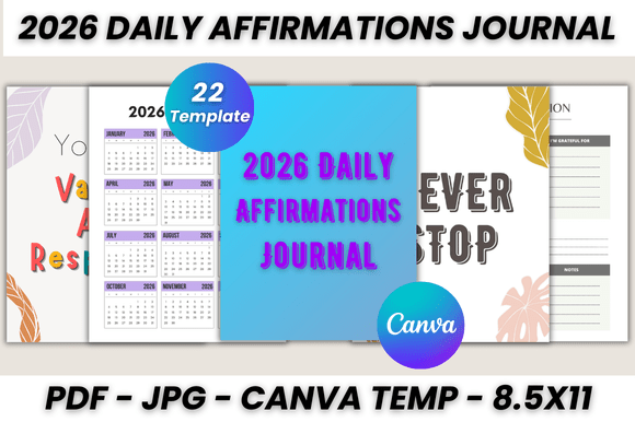 Design Your Year: The 2026 Daily Affirmations Journal Canva Template