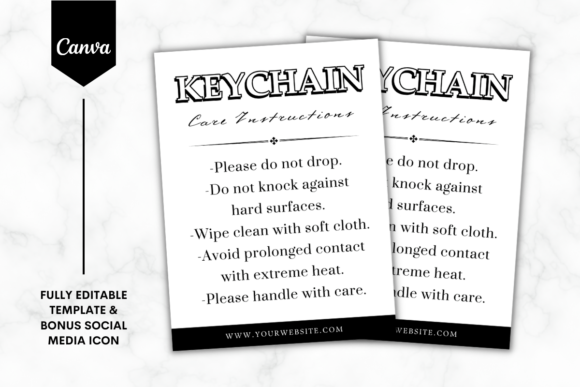 Keychain Care Card Canva Template B&W 1