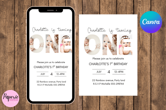One Photo Birthday Invitation: Editable Canva Template