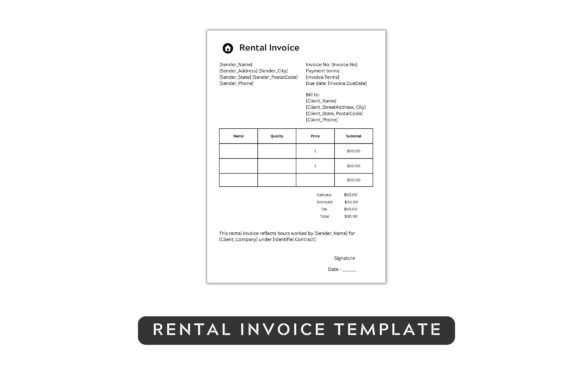 Professional Rental Invoice Template Word Canva for Business