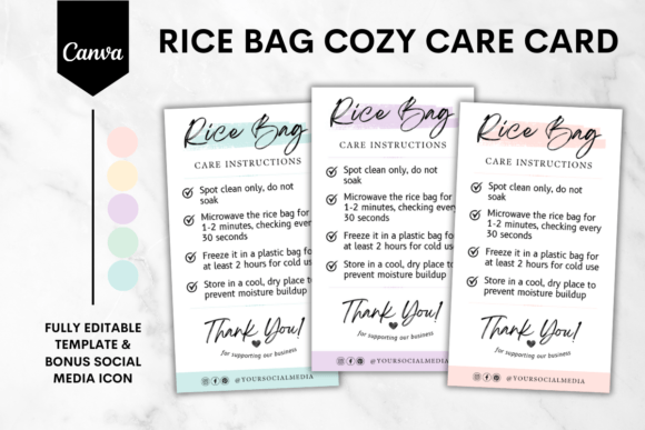 Rice Bag Care Card Canva Template 1: Branding Your Handmade Cozies